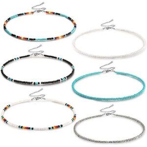 Western Bead Choker Necklace Set of 6/ Handmade Glass Seed Bead Boho Necklaces